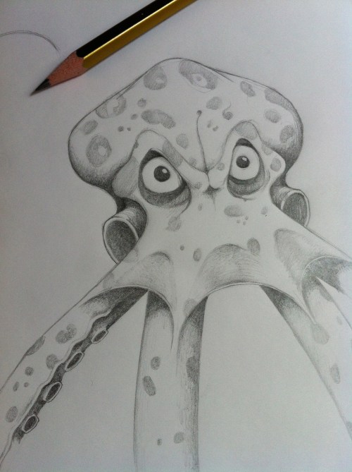 A pencil sketch of an angry octopus.
