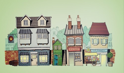 Illustration of a row of shops